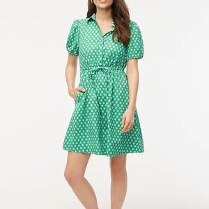 J.Crew Floral Collared Bubblw Hem Sleeve Tie Waist Mini Dress, 6, Green/ Blue